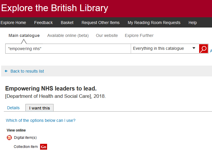 「Explore the British Library」検索結果例